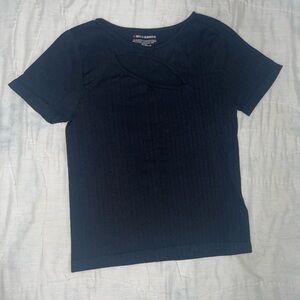 black t-shirt with small chest cutout